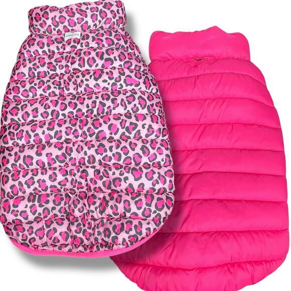 Novogratz Dog Sz Large Puffer Vest Jacket Coat Pink Animal Print Reversible Pink - Picture 2 of 12